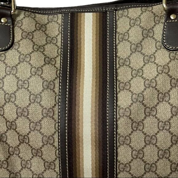 Gucci Supreme Joy Web Tote Purse Handbag Shoulder Bag Brown Logo - Picture 10 of 13